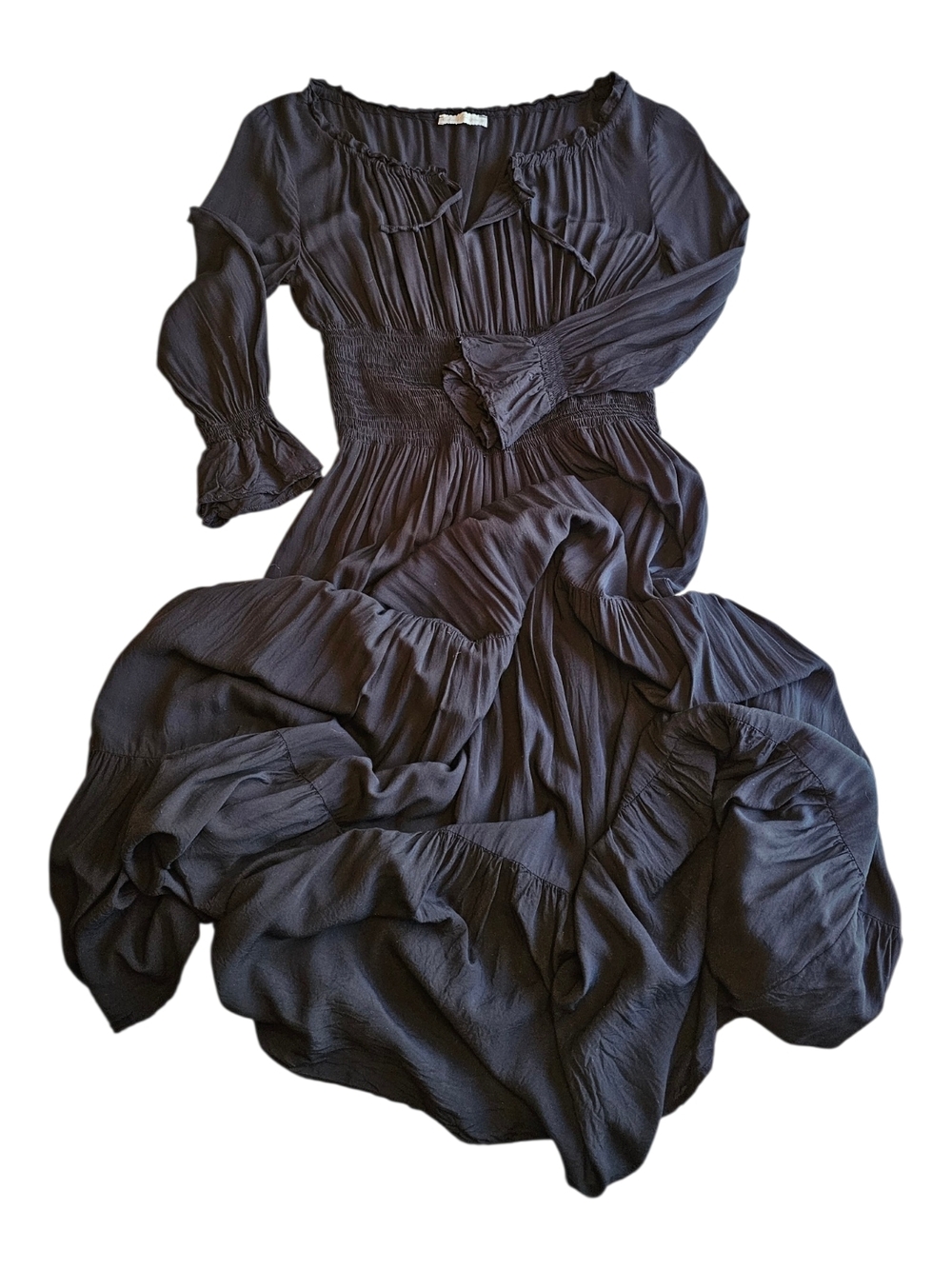 Belle Poque Black Maxi Dress Medium Smocked Boho Gothic Renaissance Whimsigoth